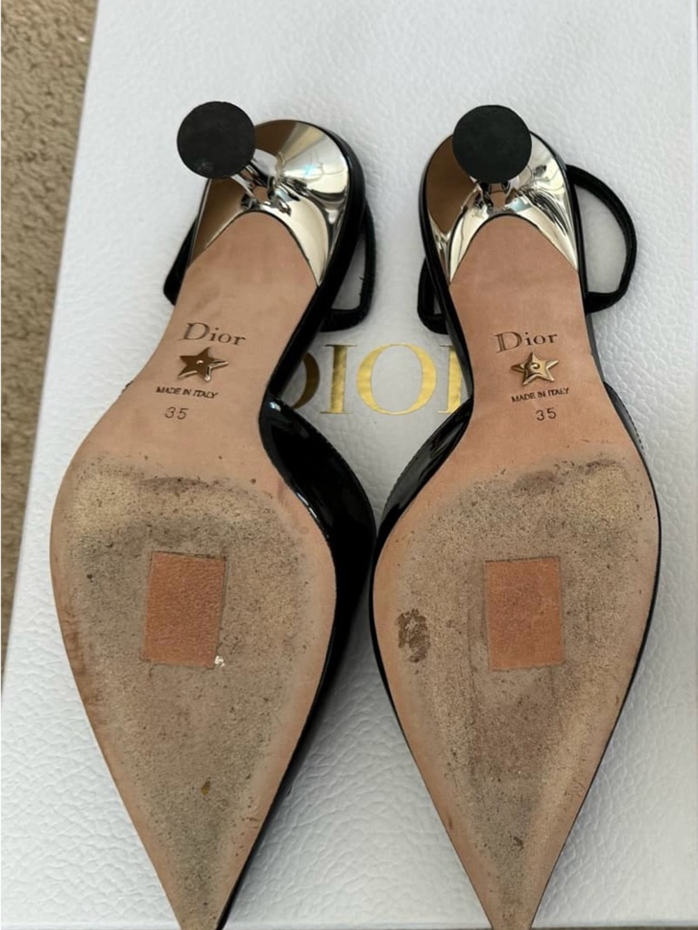 Dior La Parisienne Black Patent Leather Pointed Slingback Heels size 35 - Picture 3 of 3